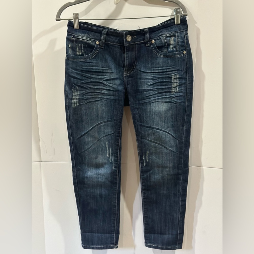 NV Capri Jeans Distressed Straight Leg Dark Blue Size 9